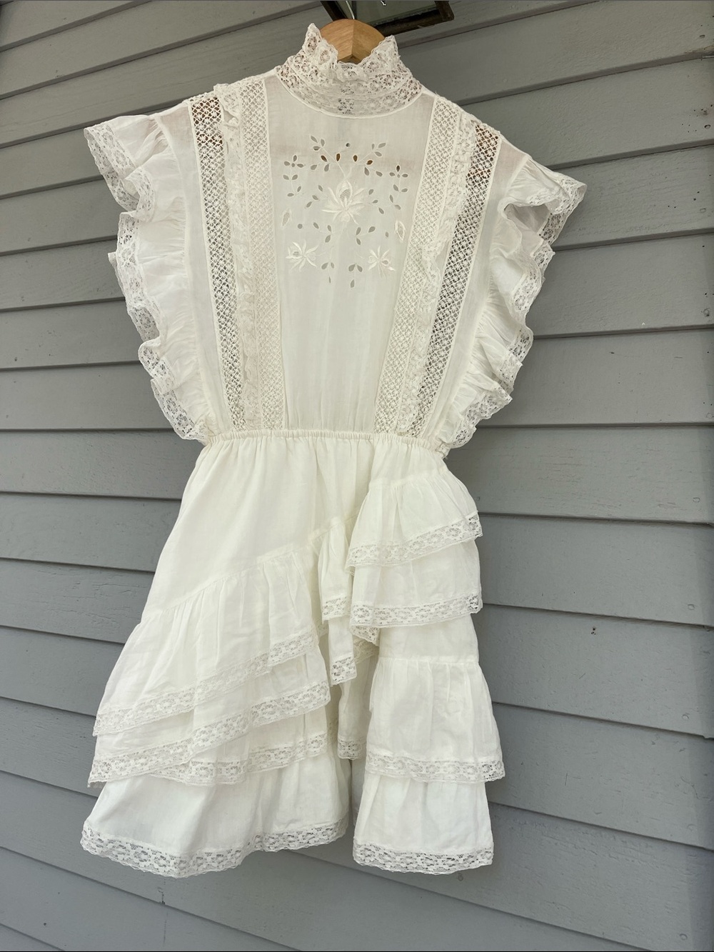 Ulla Johnson Mini Dress White Lace Ruffle Eyelet Dress US 0 - Picture 5 of 12